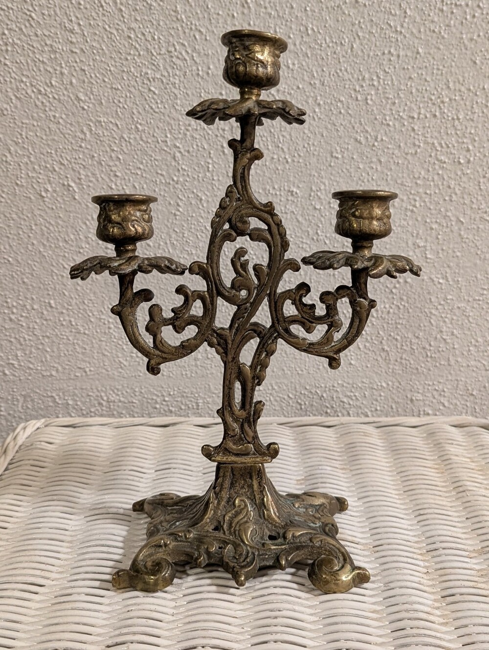 Vintage Ornate French Rococo Style Brass 3 Arm Candelabra